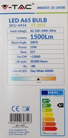LED SIJALICA - 15W E27 A65 THERMAL PLASTIC 4000K